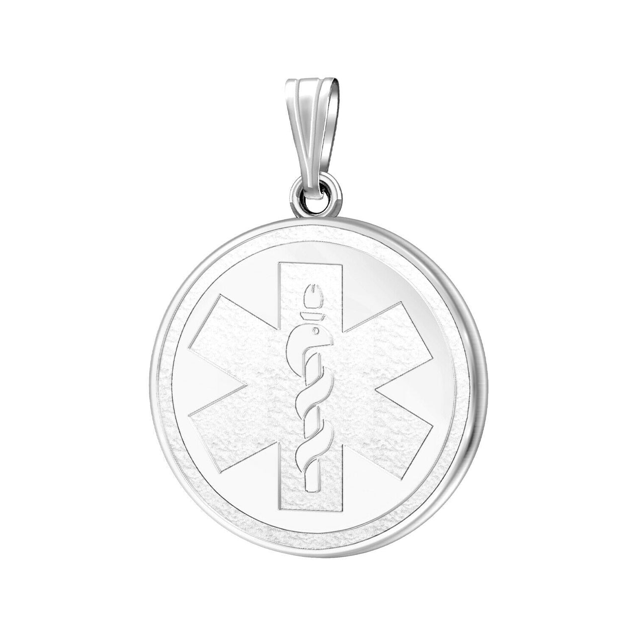 Ladies 925 Sterling Silver Round Medical Pendant, 7/8 inch