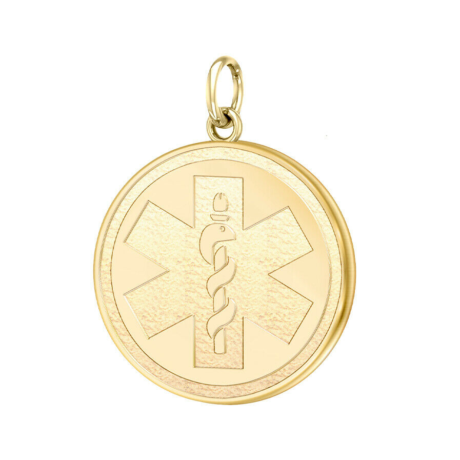 Ladies 10k Yellow Gold Round Medical Pendant, 18mm