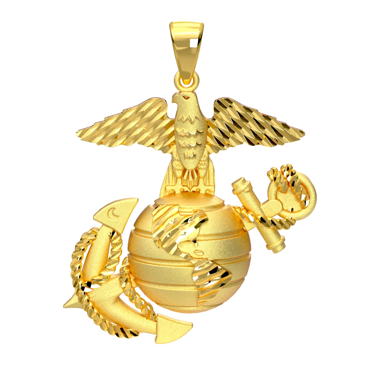 Small 925 Sterling Silver, 10k or 14k Yellow Gold US Marine Corps Eagle, Anchor & Globe Pendant