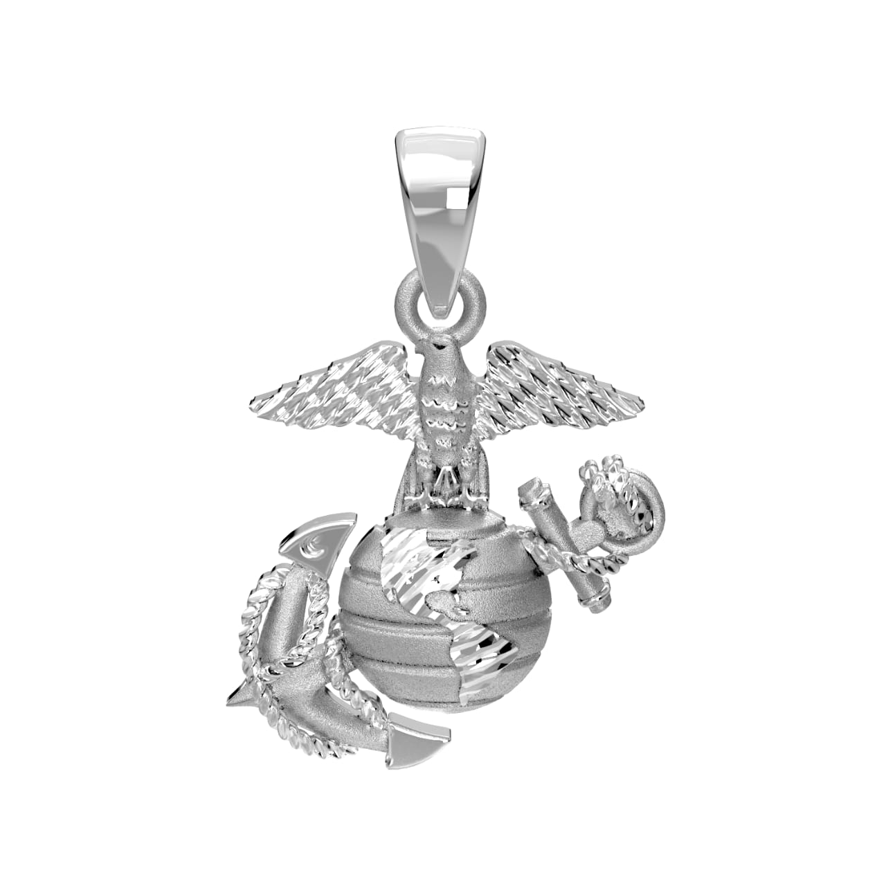 Small 925 Sterling Silver, 10k or 14k Yellow Gold US Marine Corps Eagle, Anchor & Globe Pendant