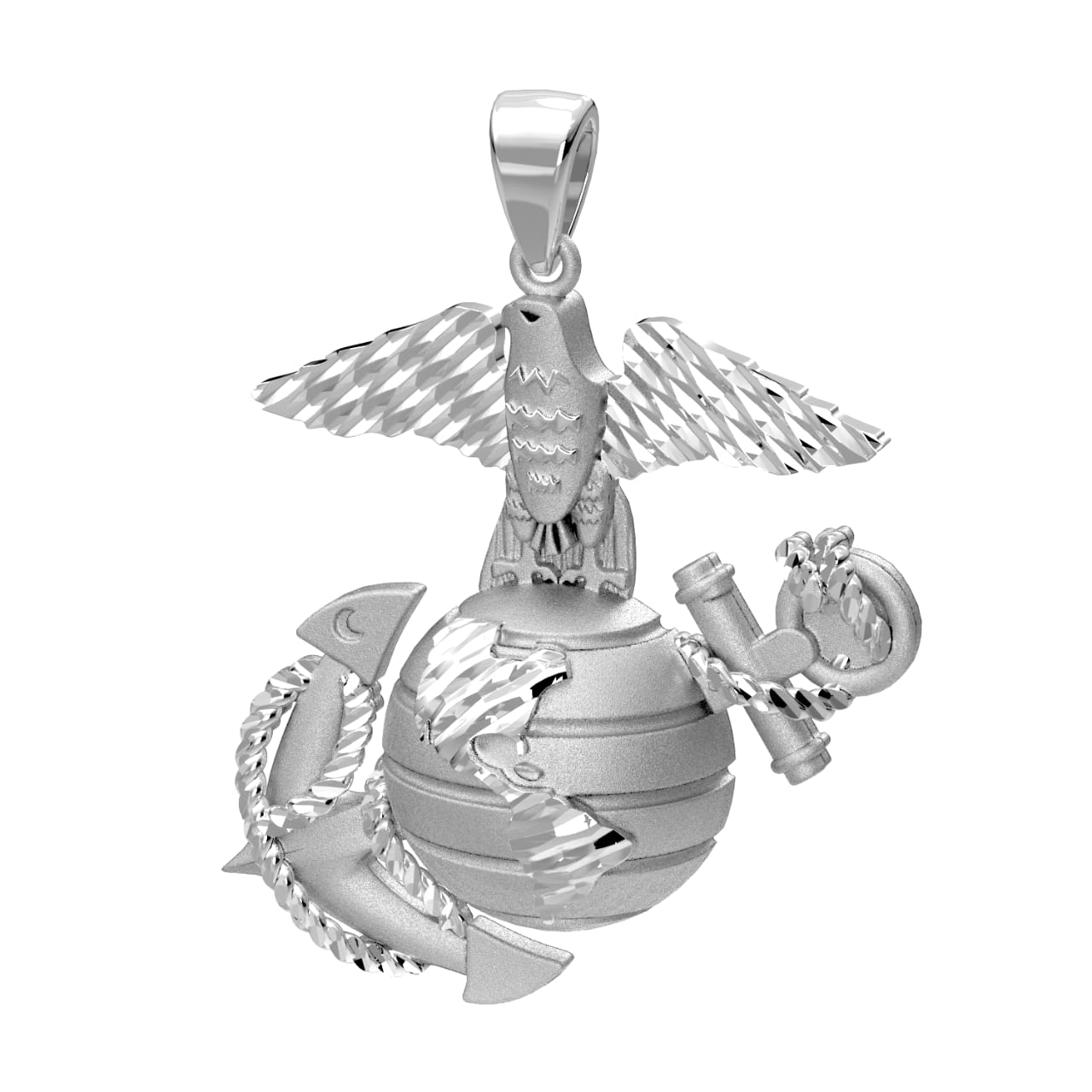 Large 925 Sterling Silver, 10k or 14k Yellow Gold US Marine Corps Eagle, Anchor & Globe Pendant