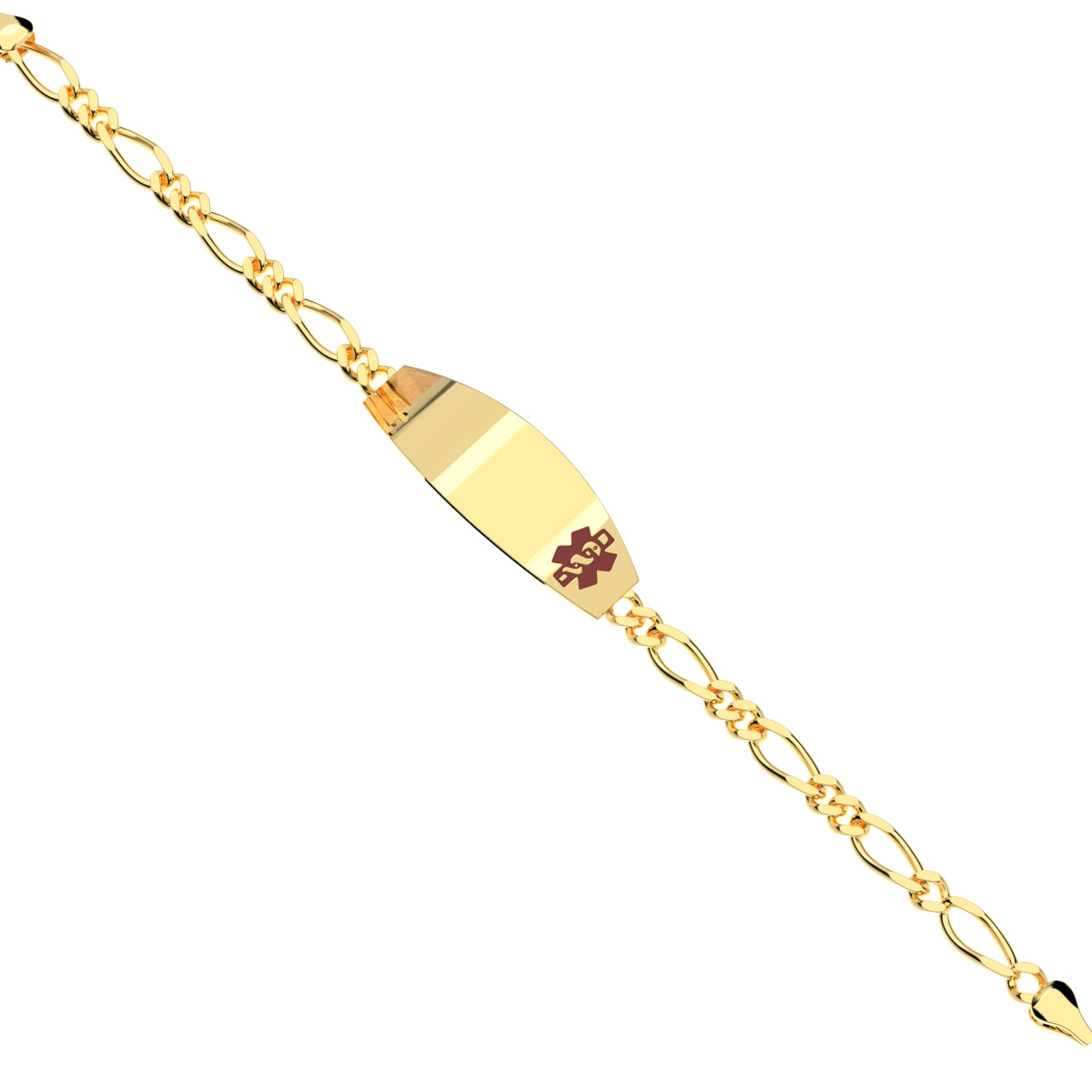 Figaro 10k or 14k Yellow Medical ID Engravable Bracelet