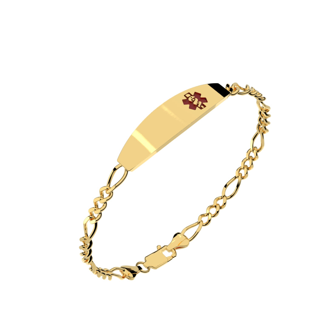Figaro 10k or 14k Yellow Medical ID Engravable Bracelet