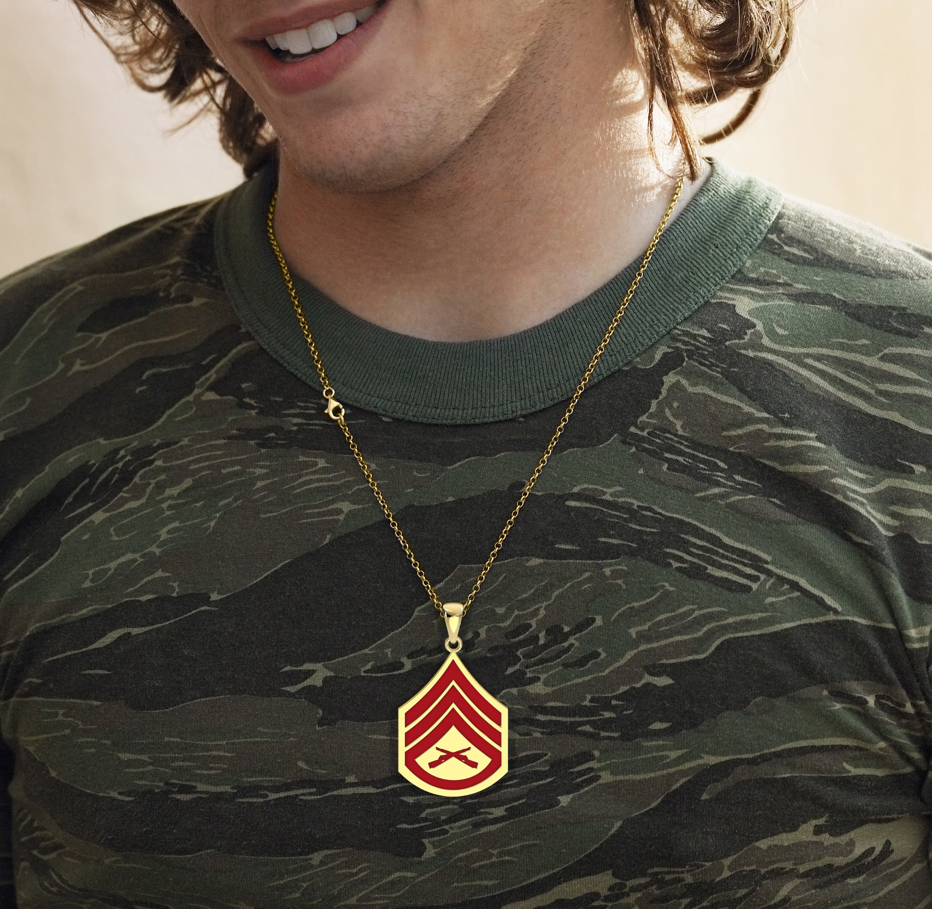 10k or 14k Yellow Gold staff Sergeant US Marine Corps Pendant view