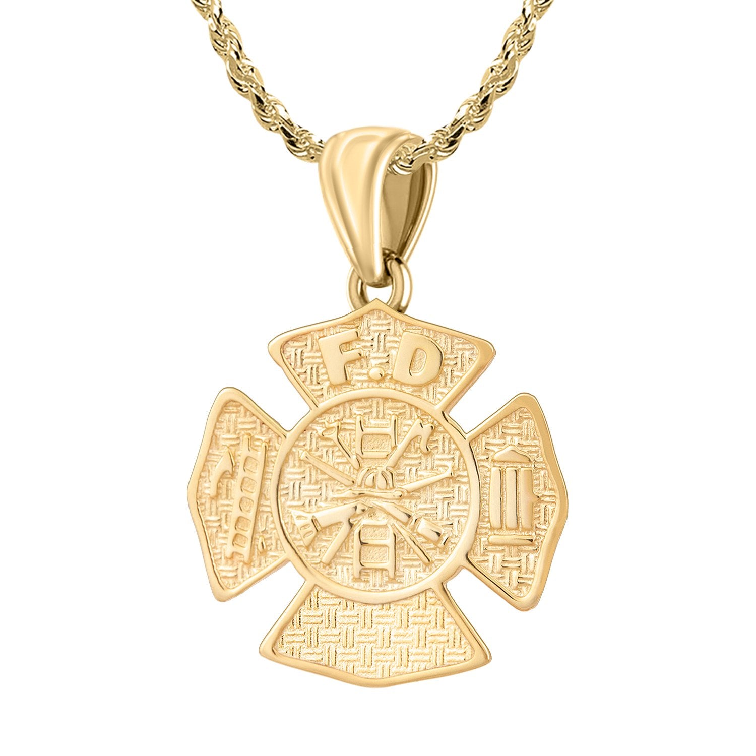 Firefighter Necklace of 26mm in 14k Gold - 2mm Rope Chain