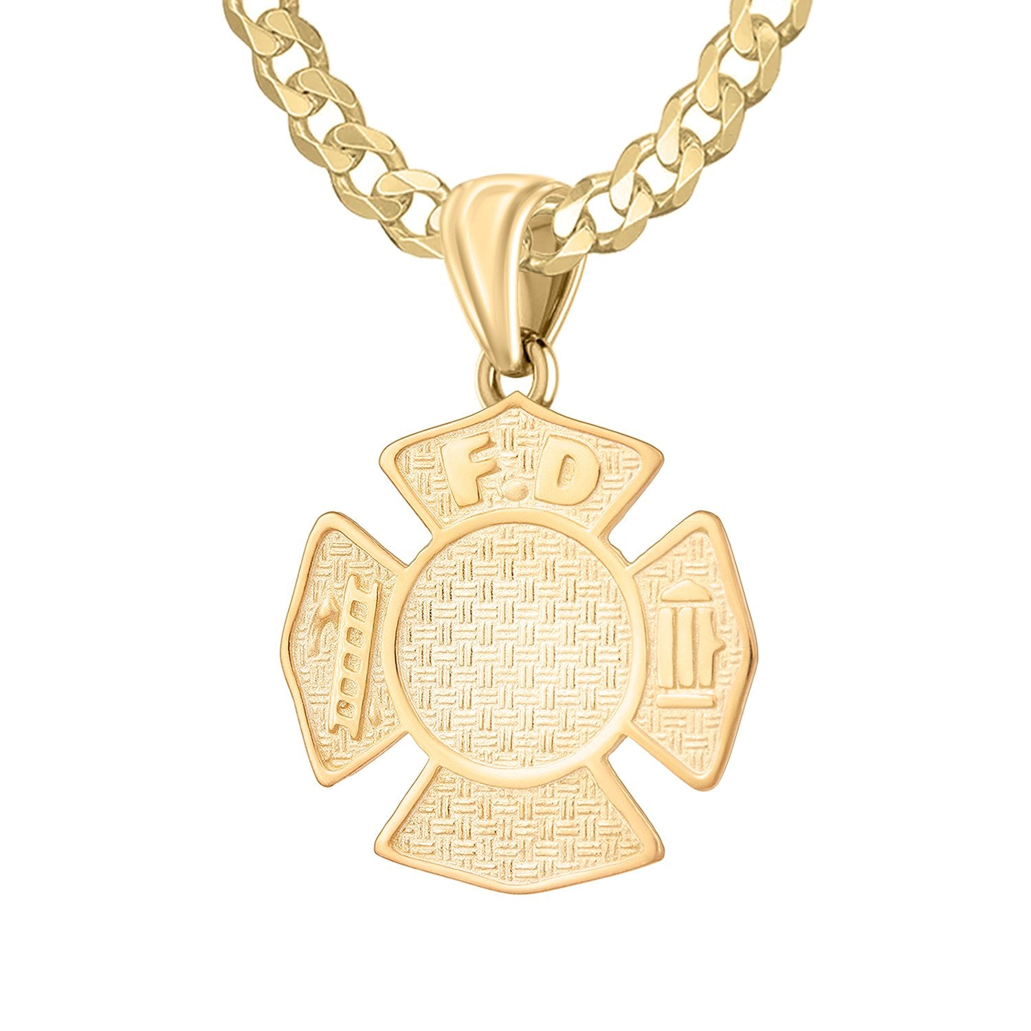 Firefighter Pendant of Gold for Ladies - 3.6mm Curb Chain