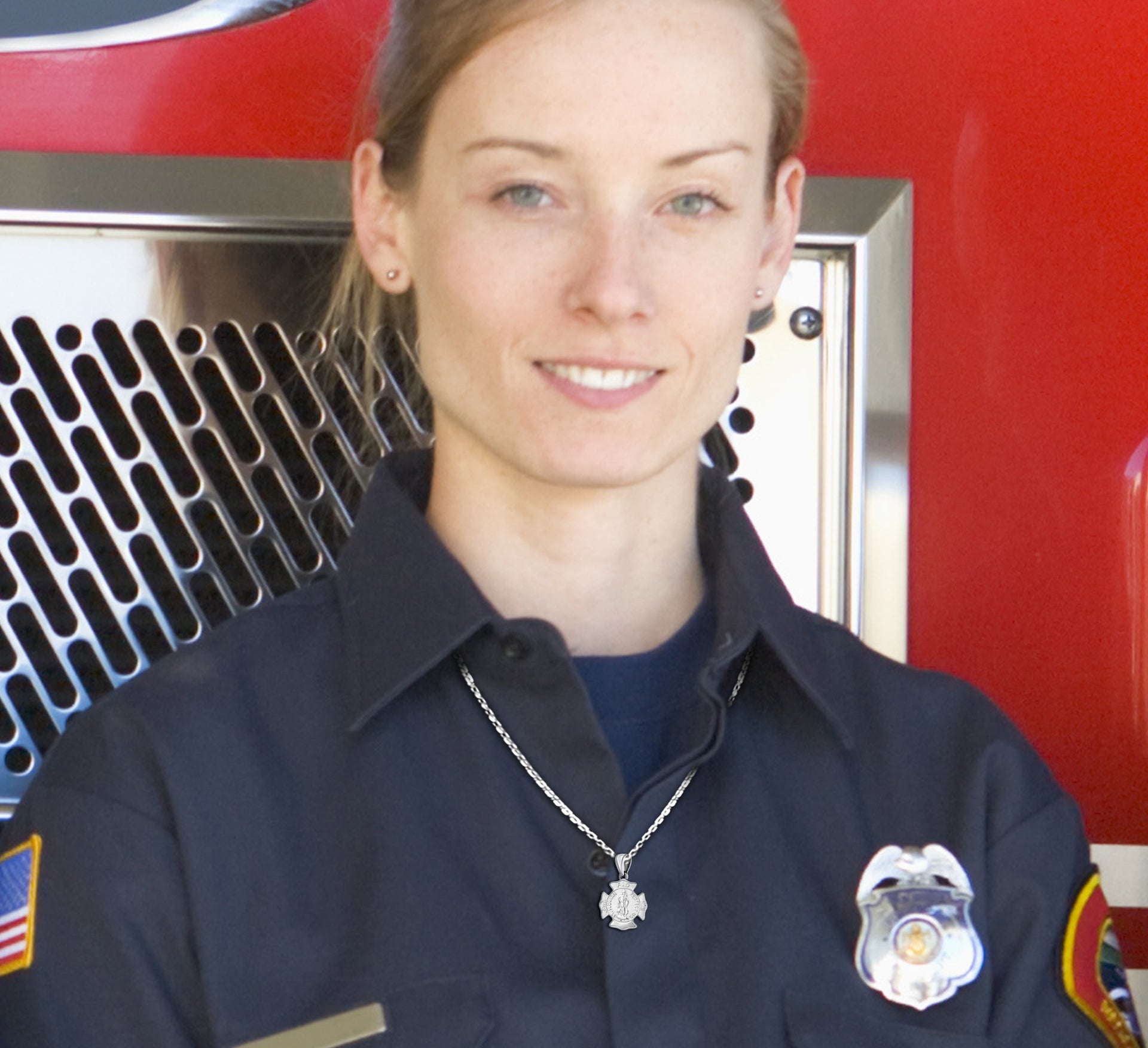 Firefighter Pendant - Sterling Silver Necklace of 23mm police
