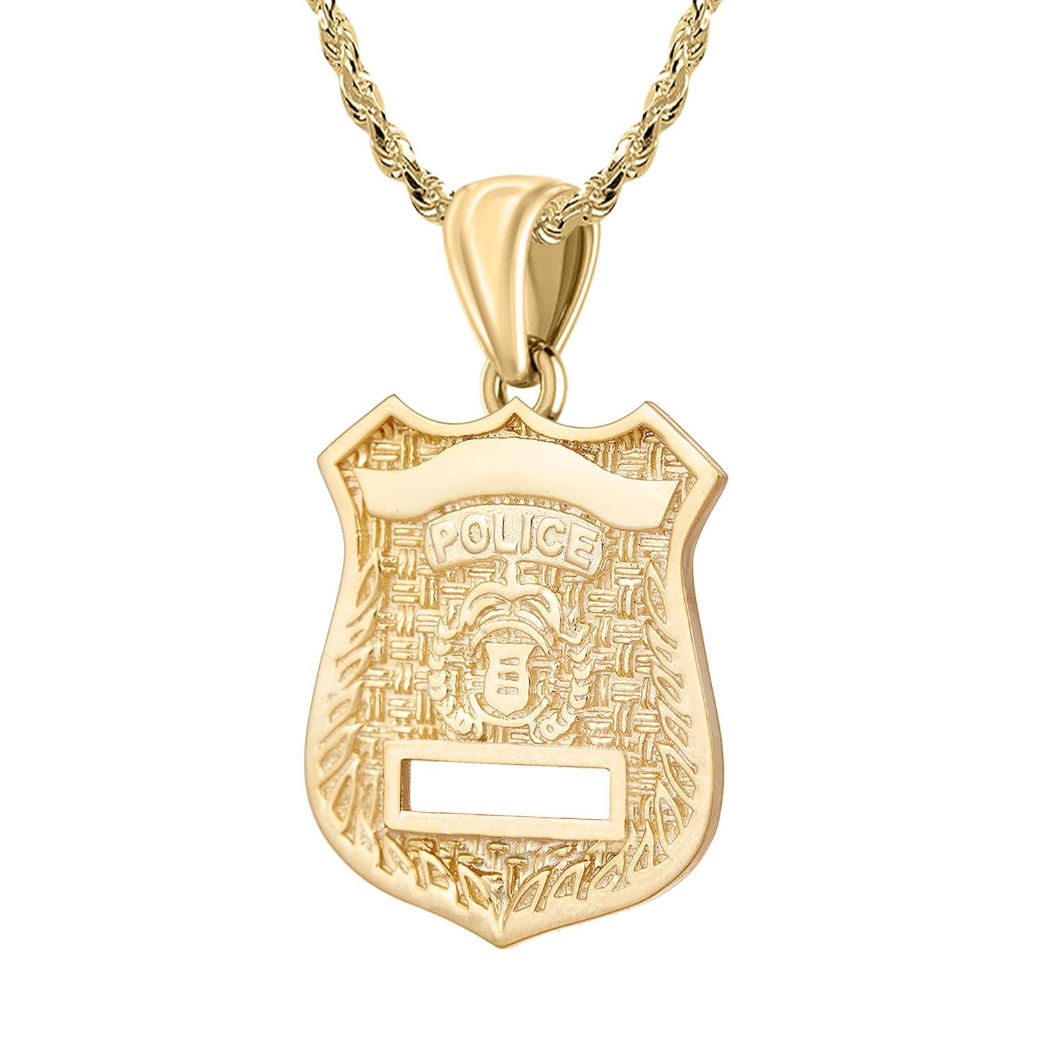 Police Badge Necklace In Gold of 26mm - 2mm Rope Chain