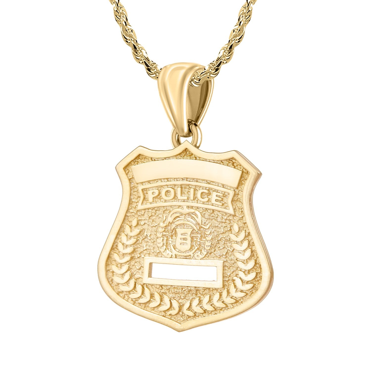 14K Gold Police Badge Necklace For Men - 2mm Rope Chain