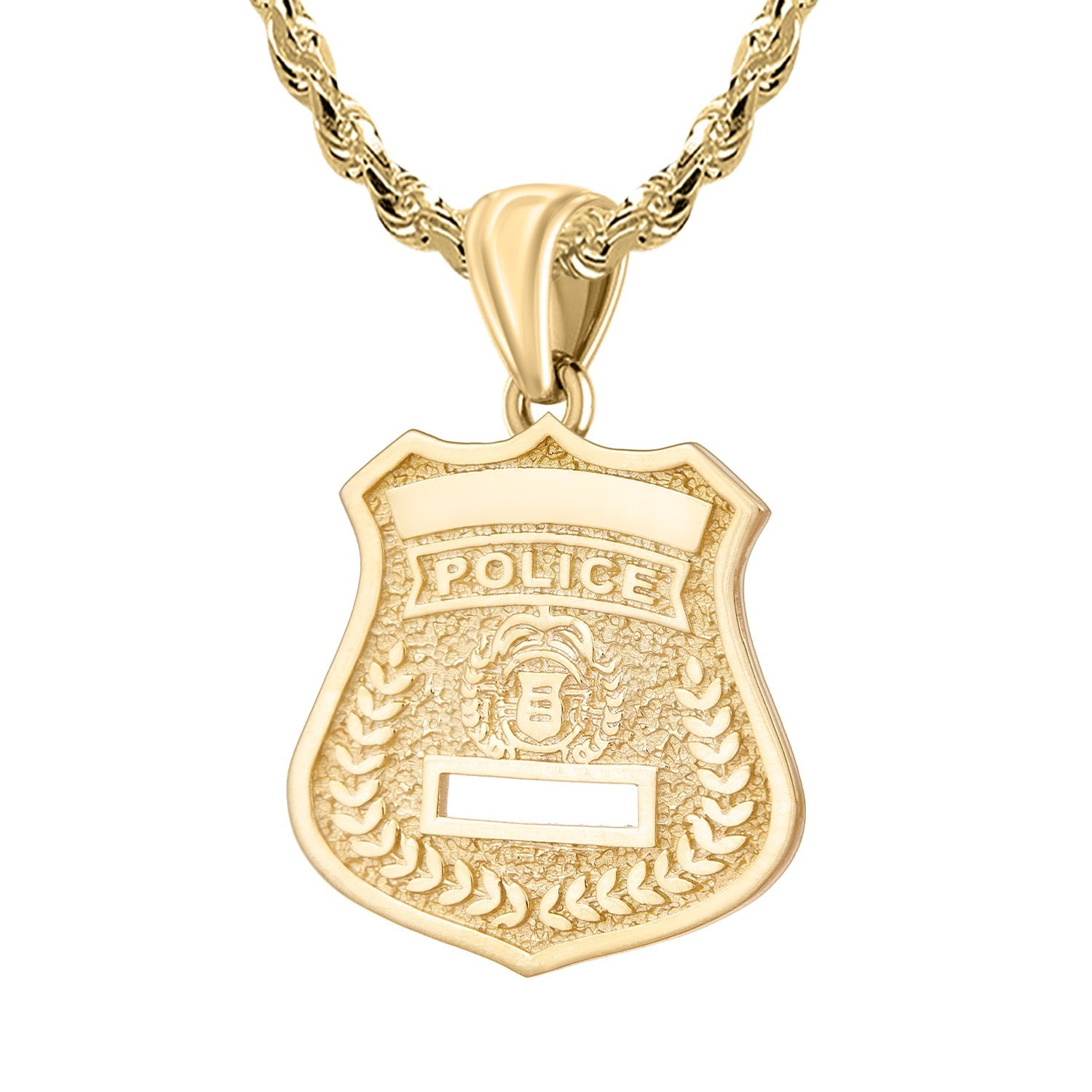 14K Gold Police Badge Necklace For Men - 3.5mm Rope Chain