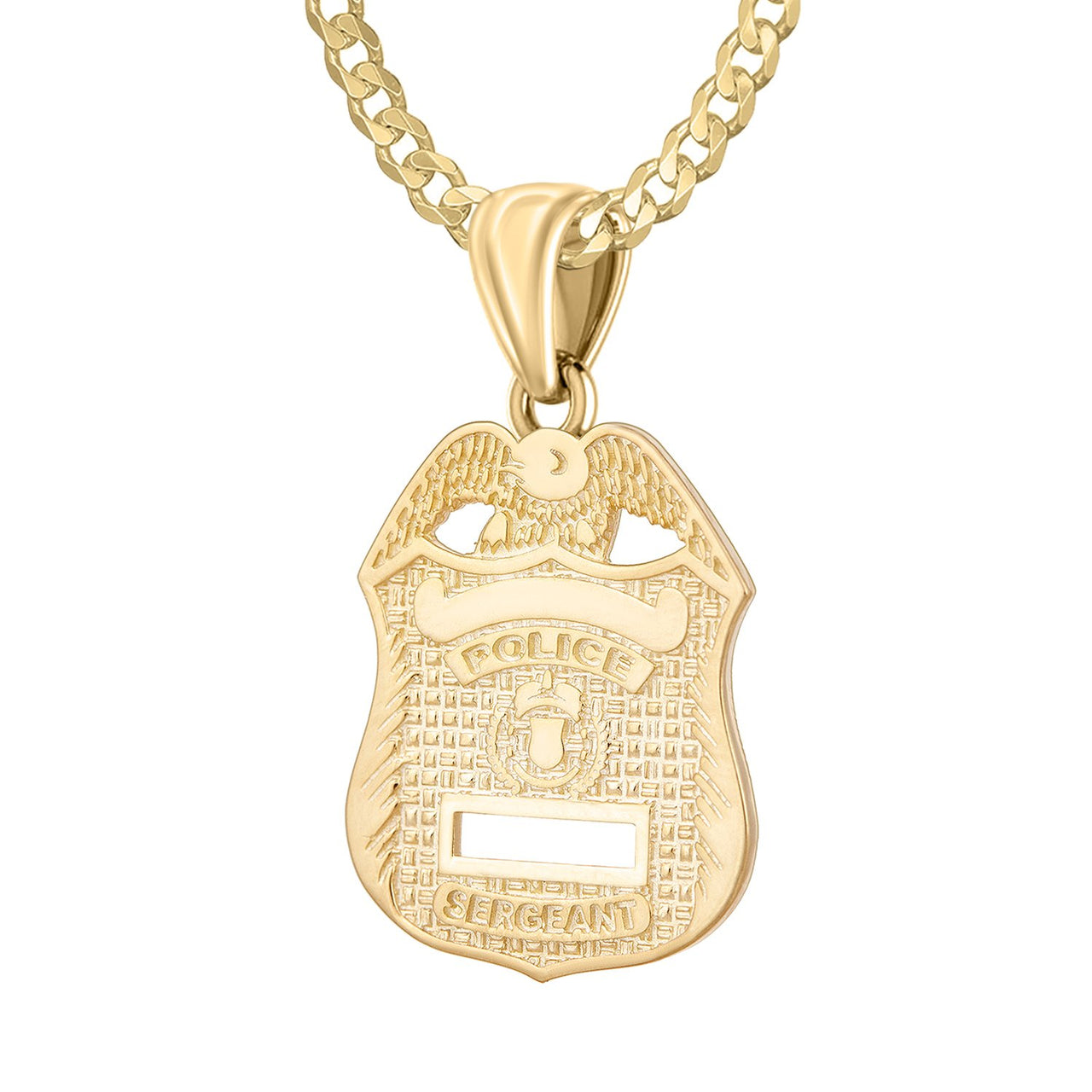 Police Badge Necklace In Gold For Men - 2.6mm Curb Chain