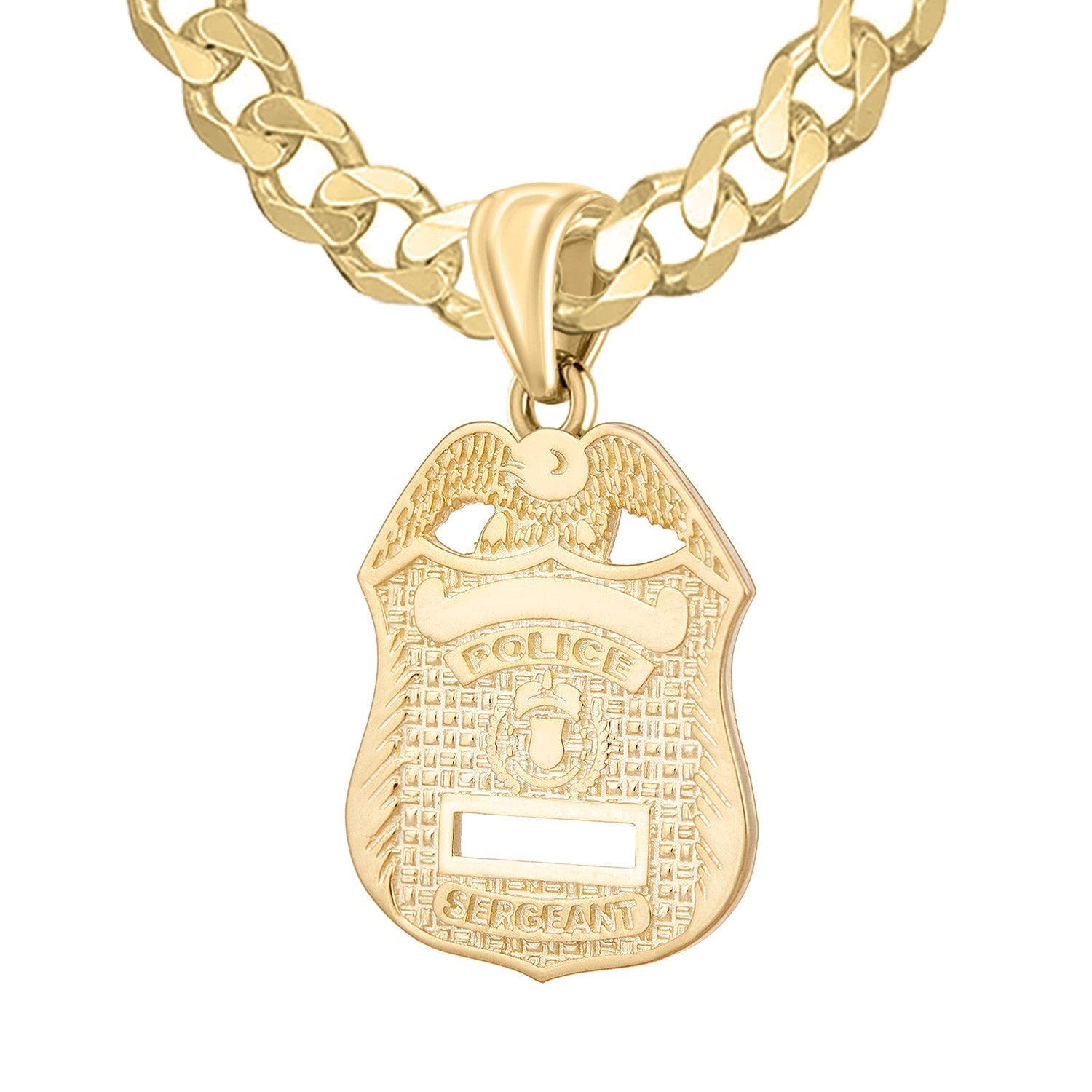 Police Badge Necklace In Gold For Men - 5.7mm Curb Chain