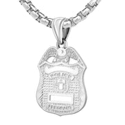 Silver Police Badge Necklace For Men - 3.7mm Box Chain