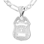 Silver Police Badge Necklace For Men - 4.5mm Figaro Chain