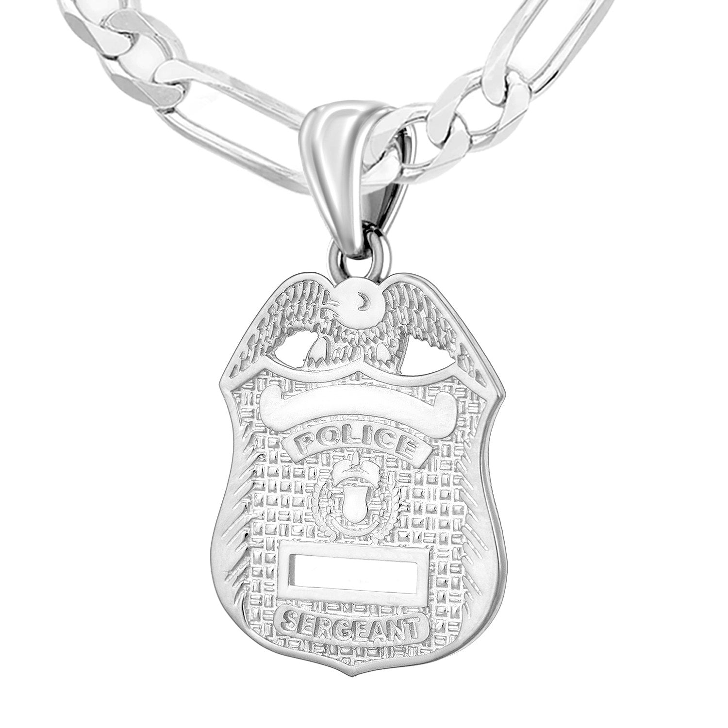 Silver Police Badge Necklace For Men - 4.5mm Figaro Chain