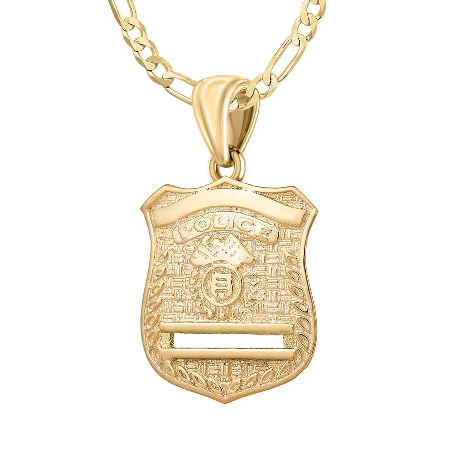 Gold Police Badge Necklace For Men - 2.8mm Figaro Chain