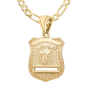 Gold Police Badge Necklace For Men - 3.8mm Figaro Chain