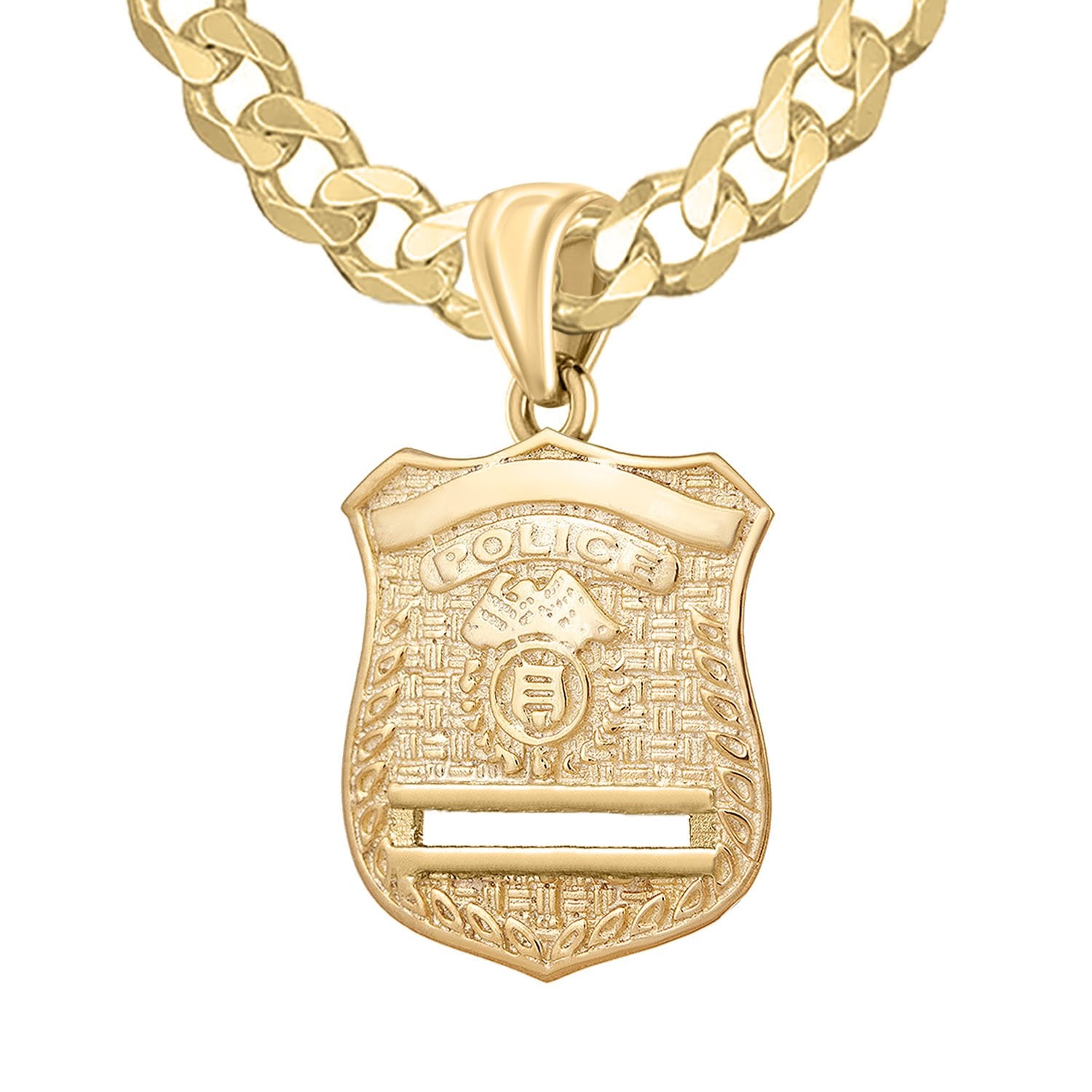 Gold Police Badge Necklace For Men - 5.7mm Curb Chain
