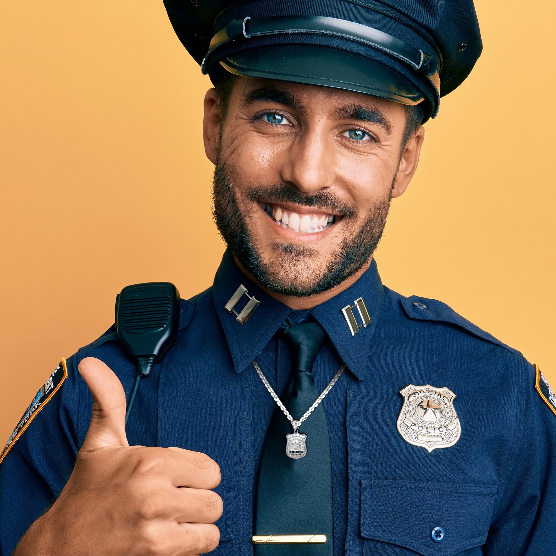 Police Badge Necklace In Silver - Worn by Policeman