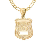 Gold Police Badge Necklace For Ladies - 2.8mm Figaro Chain
