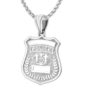 Silver Police Badge Necklace For Women - 1mm Box Chain