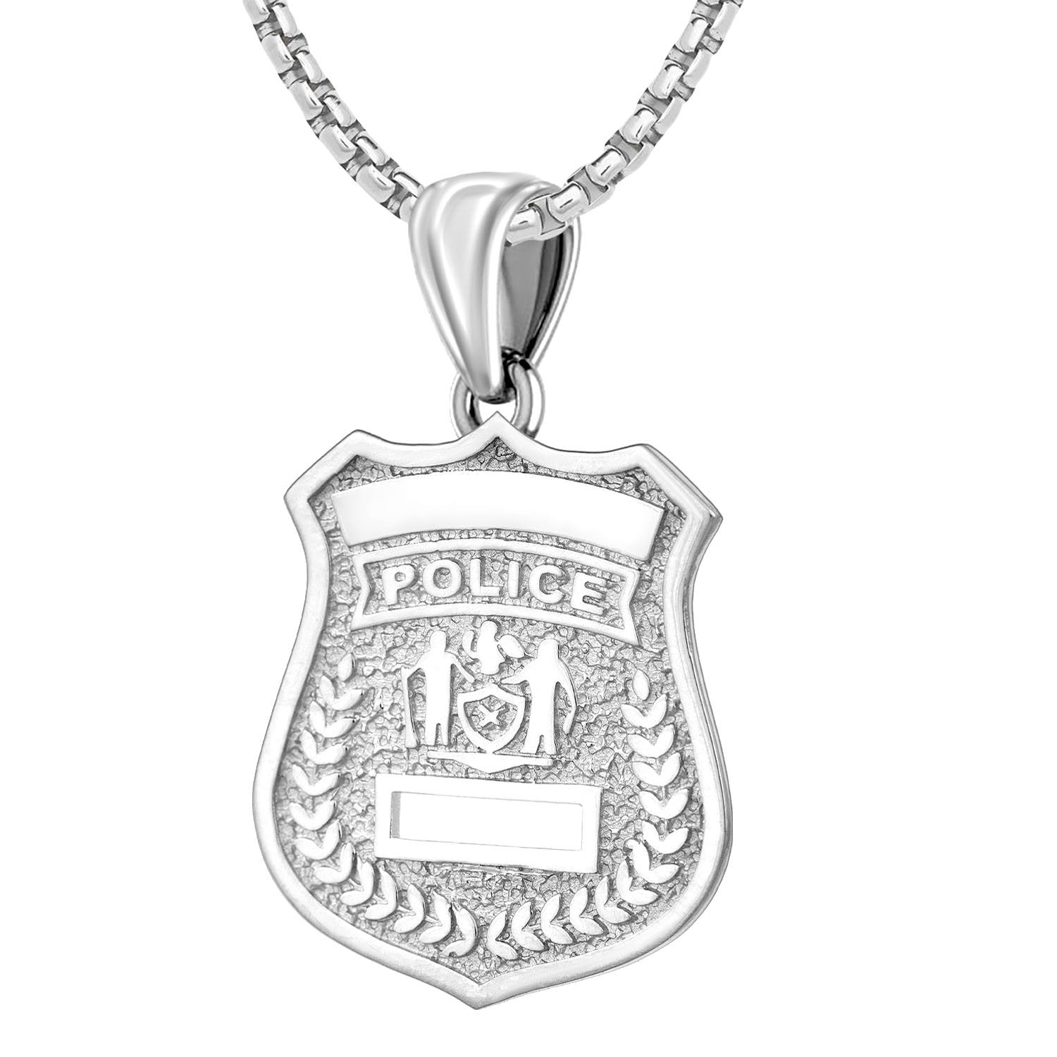 Silver Police Badge Necklace For Women - 1mm Box Chain