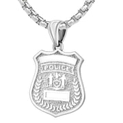 Silver Police Badge Necklace For Women - 2.6mm Box Chain