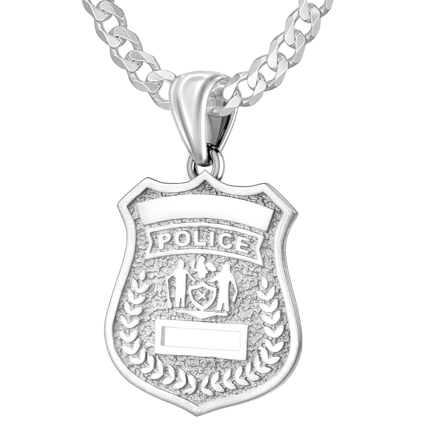 Silver Police Badge Necklace For Women - 2.8mm Curb Chain