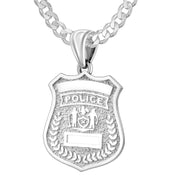 Silver Police Badge Necklace For Women - 2.8mm Curb Chain