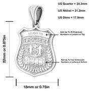 Silver Police Badge Necklace For Women - Size Details