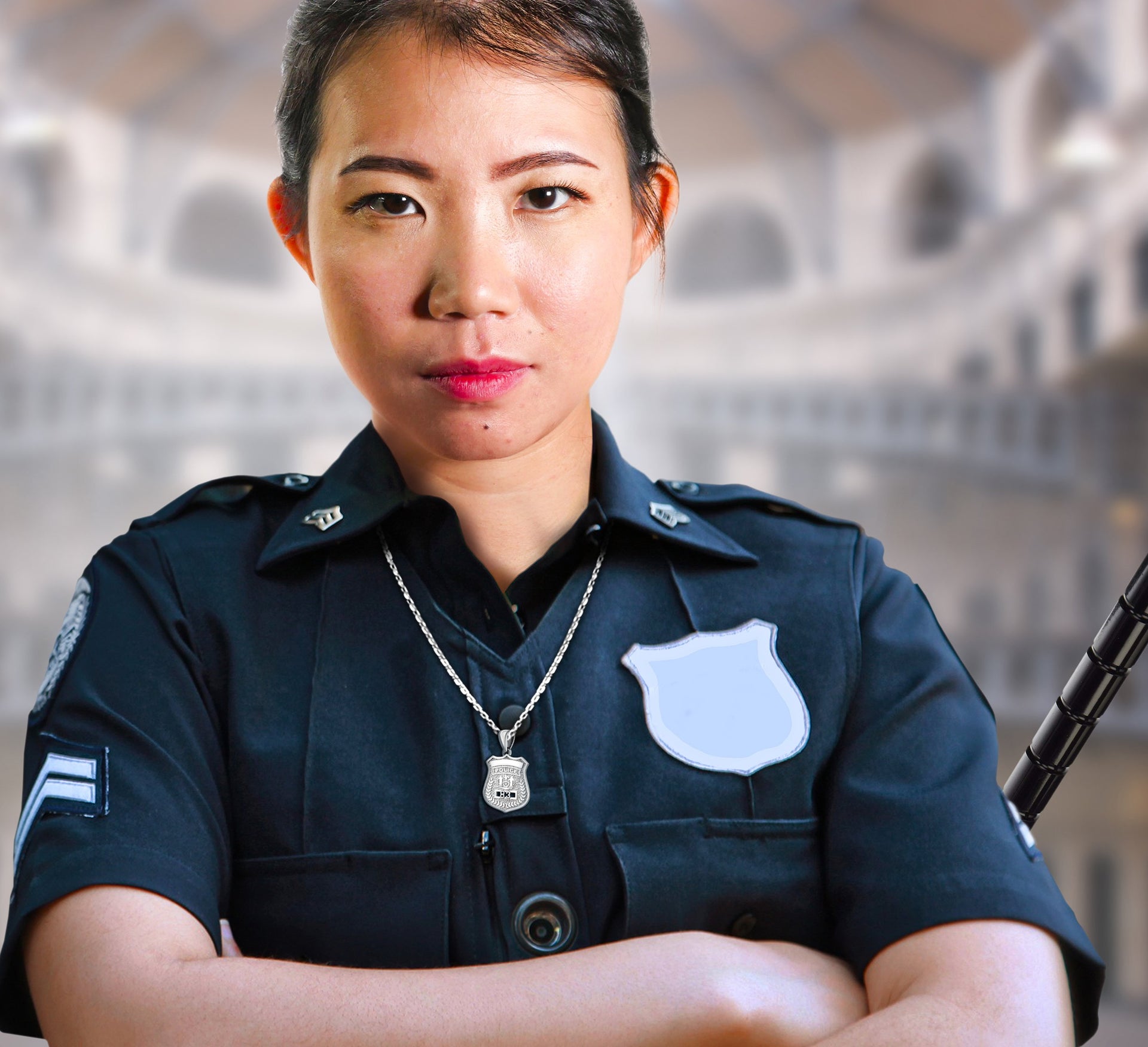 Silver Police Badge Necklace For Women - Worn On Neck