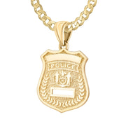 Gold Police Badge Necklace With Chain - 3.6mm Curb Chain