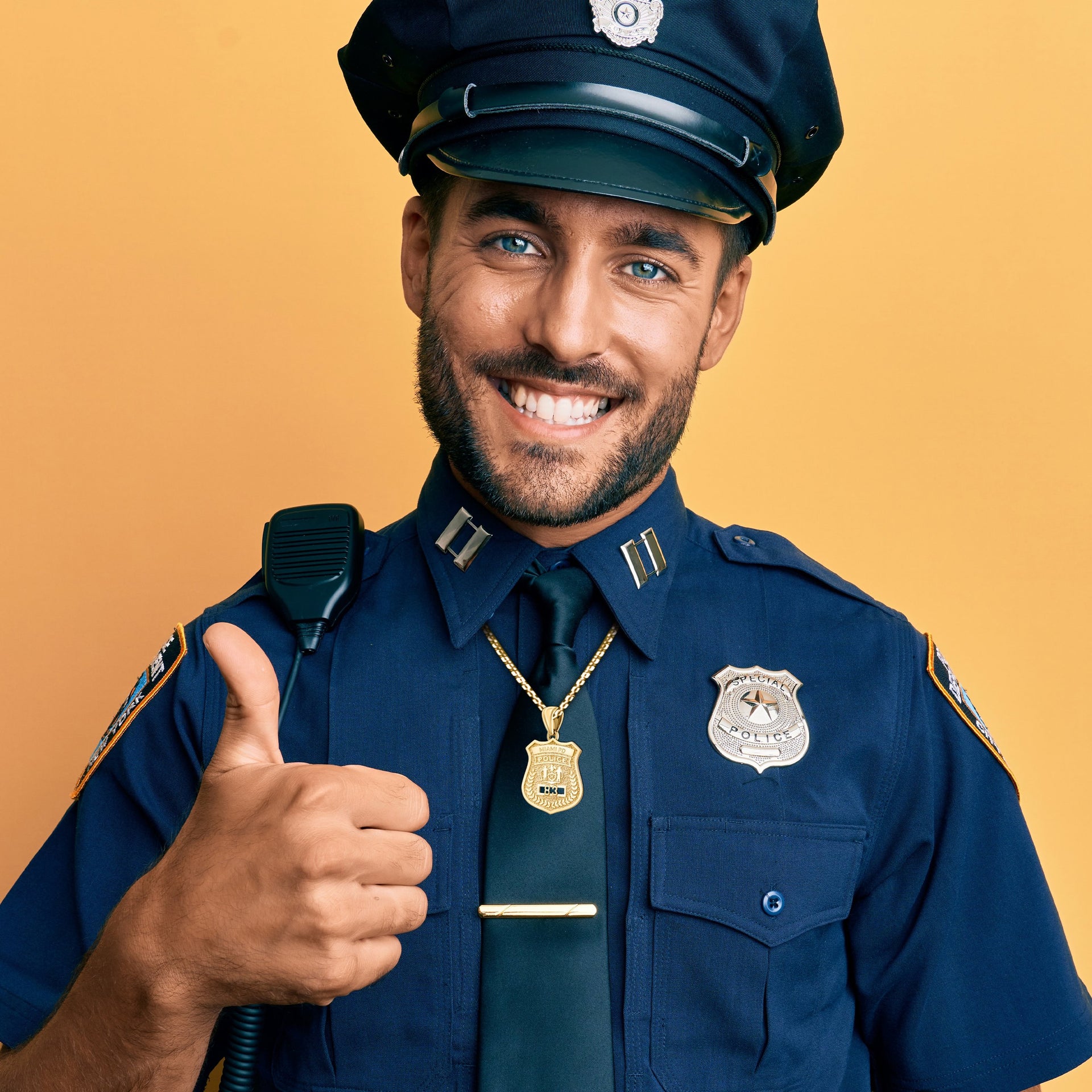Gold Police Badge Necklace With Chain - Worn By Policeman