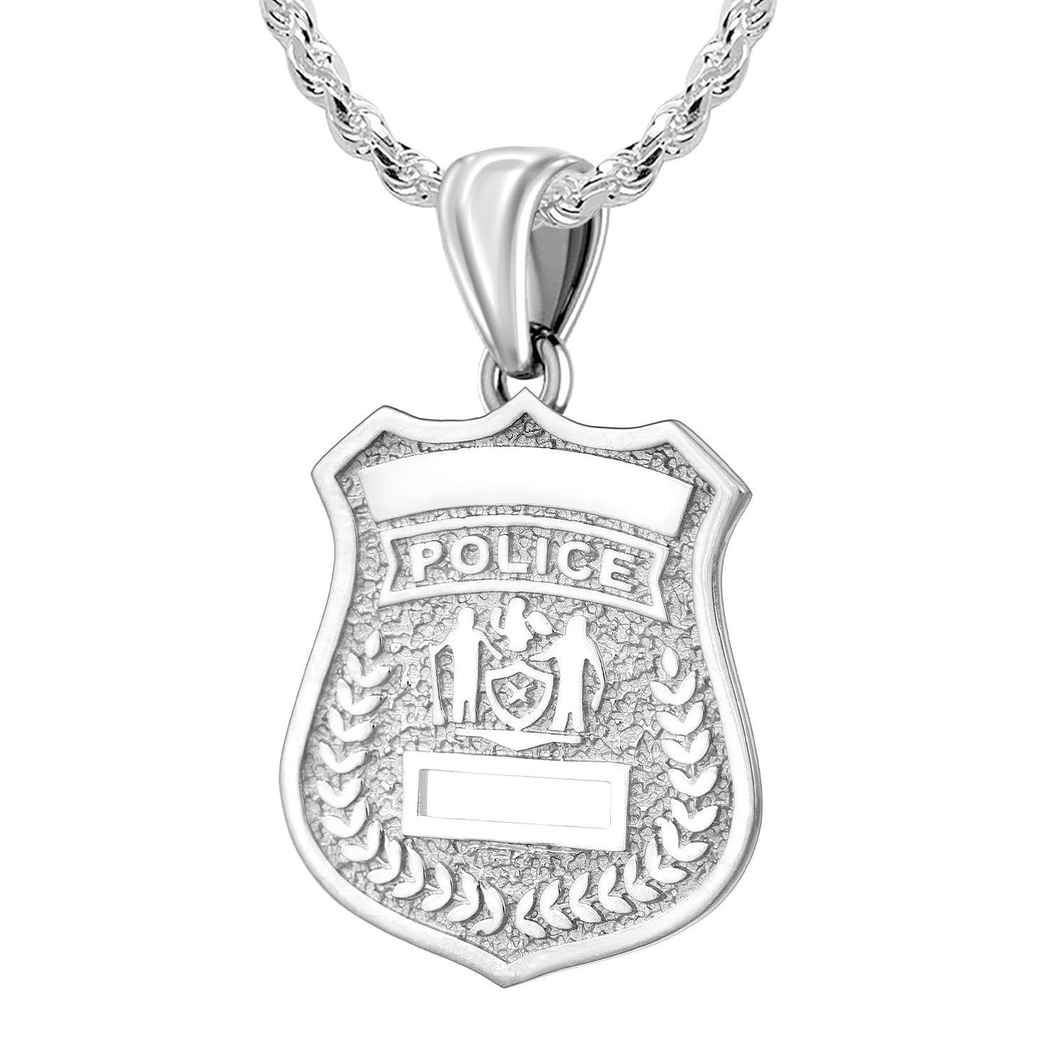 Police Badge Necklace In 925 Silver - 2.5mm Rope Chain