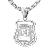 Police Badge Necklace In 925 Silver - 3.7mm Box Chain
