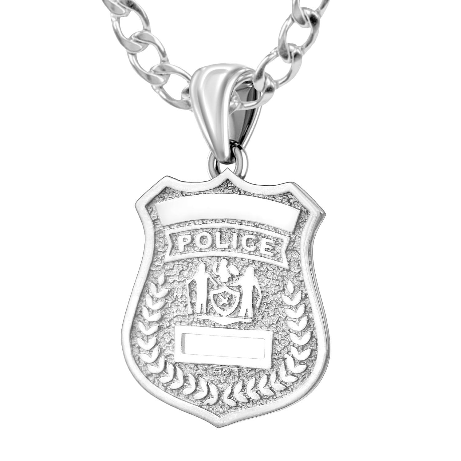 Police Badge Necklace In 925 Silver - 4mm Rounded Curb Chain