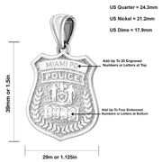 Police Badge Necklace In 925 Silver - Size Details