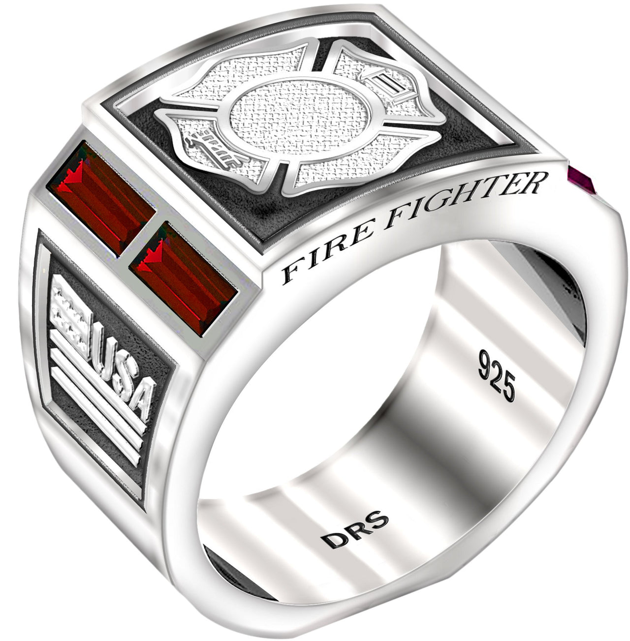 Sterling Silver Ring - Fire Fighter Ring With Ruby