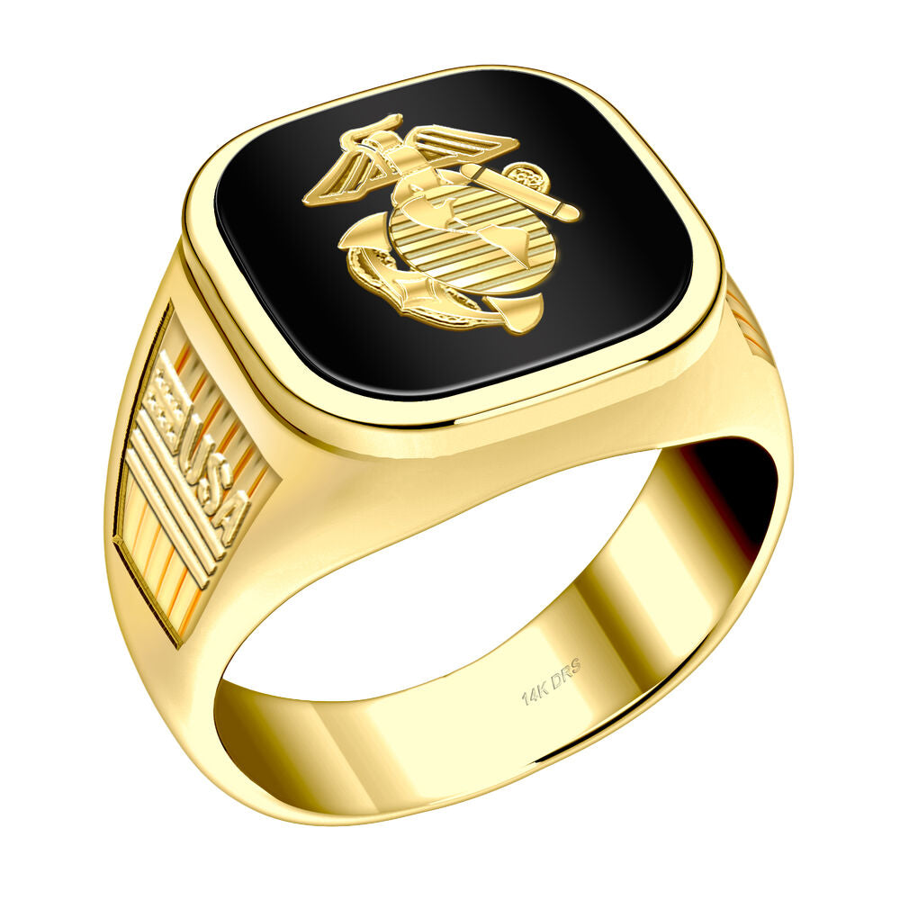 Men's 14k Yellow Gold US Marine Corps Military Ring