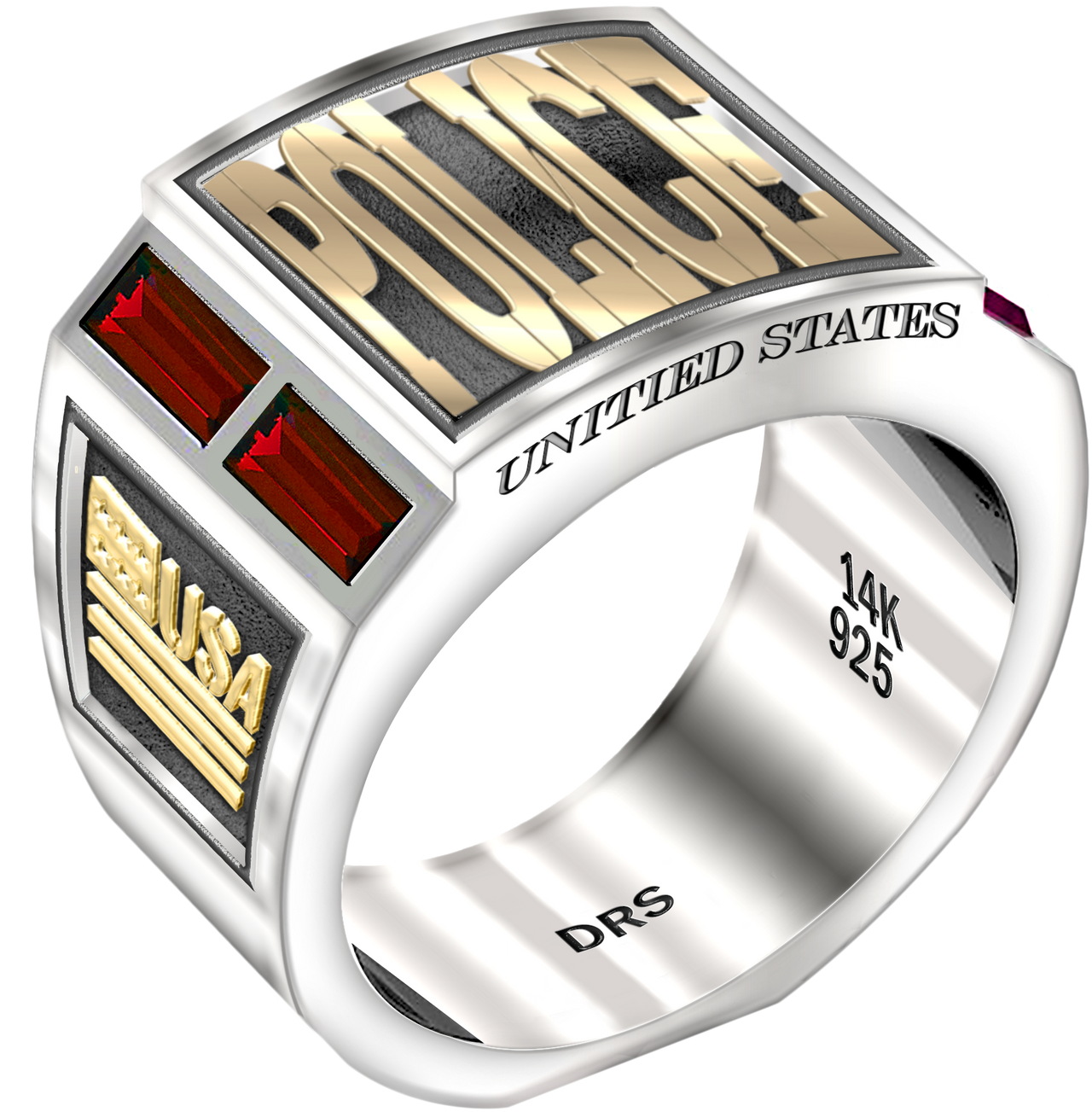 Sterling Silver and 14k Yellow Gold Simulated Ruby Police Ring