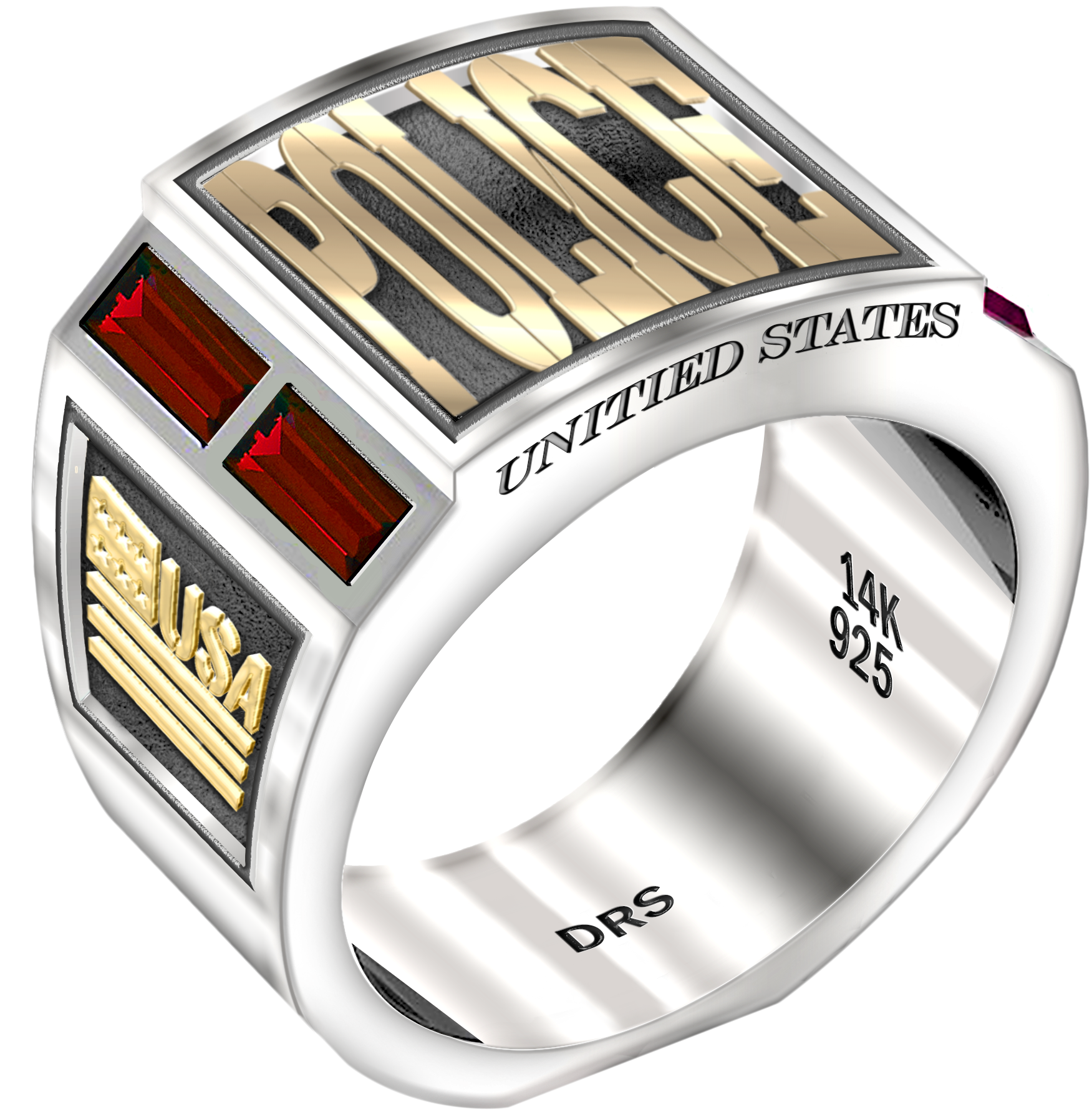 Sterling Silver and 14k Yellow Gold Simulated Ruby Police Ring