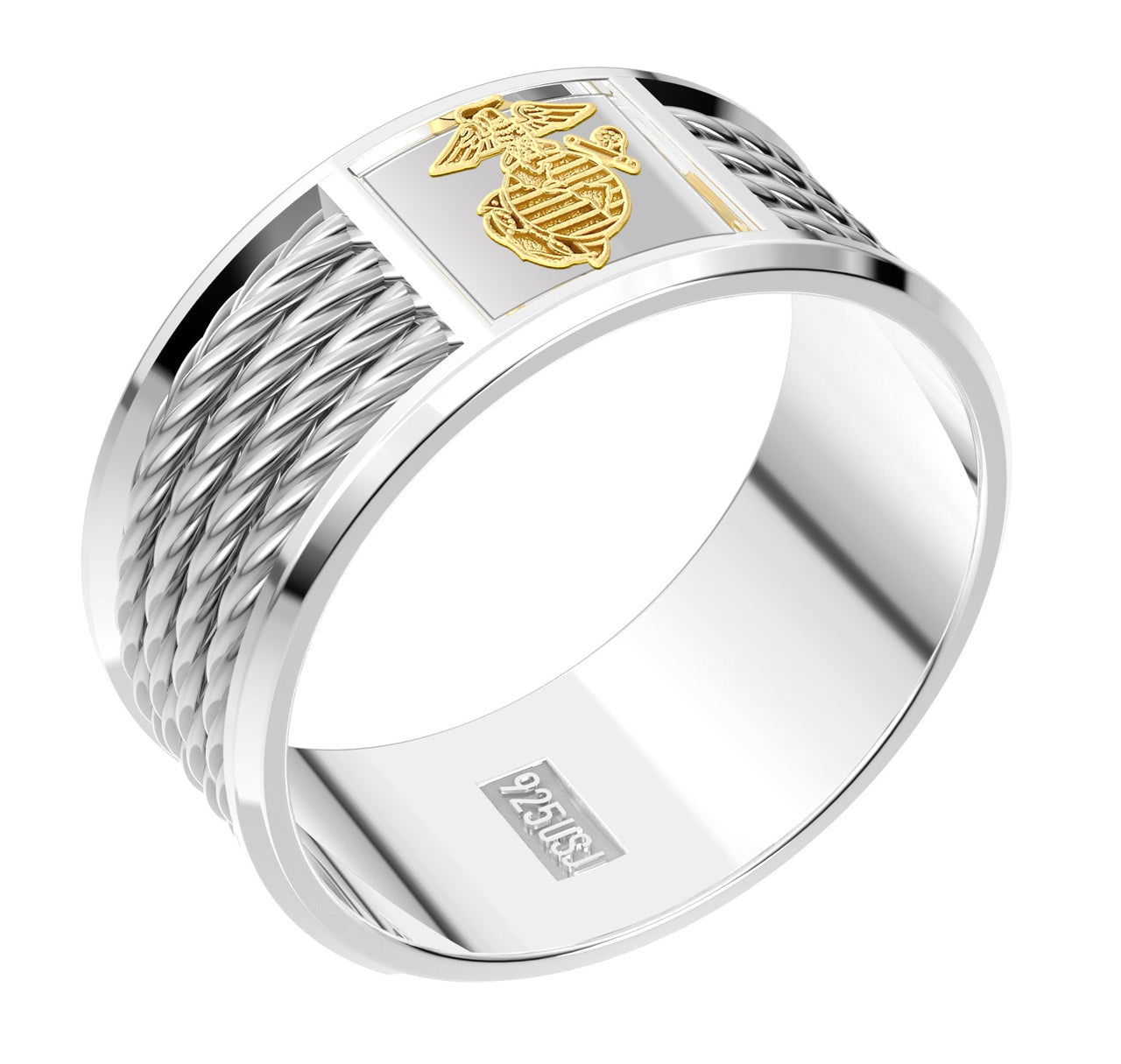 Men's 925 Sterling Silver & 14K Maine Corps Ring