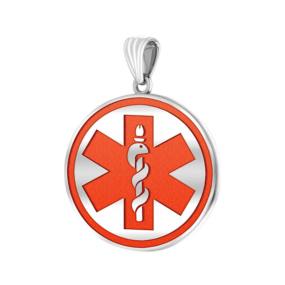 925 Sterling Silver Round Red Medical Pendant, 1 1/8 inch