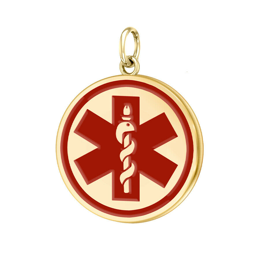 Ladies 14k Yellow Gold Round Medical Pendant, 18mm