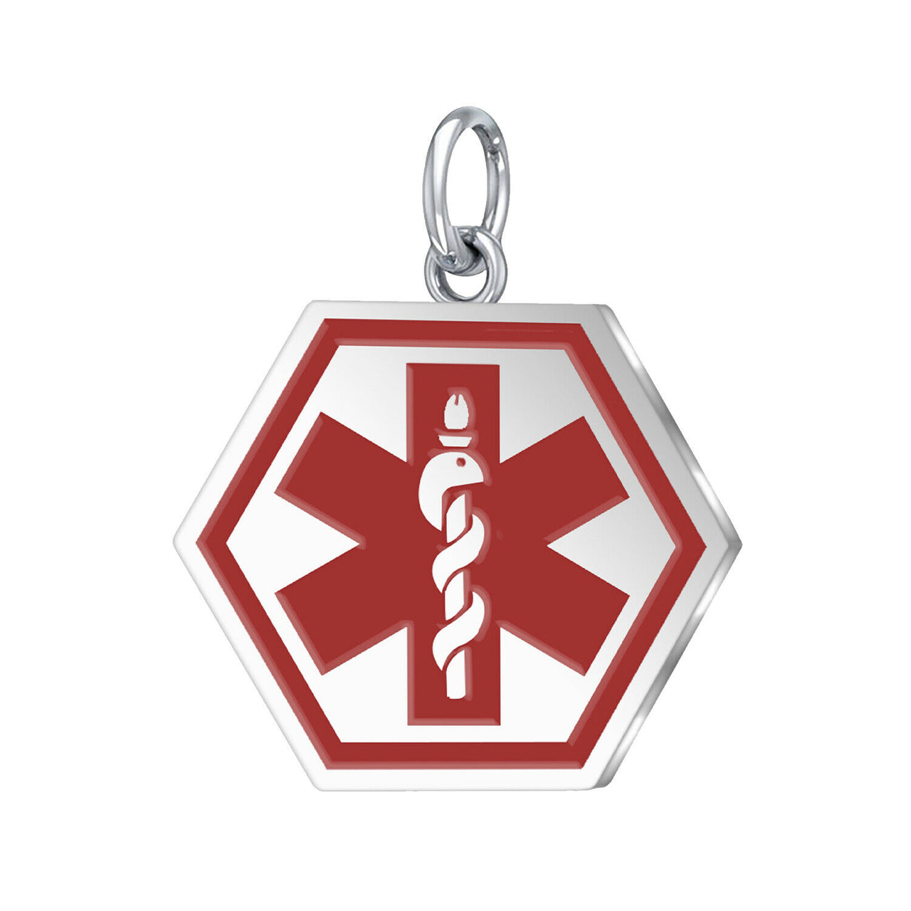 925 Sterling Silver Hexagon Red Medical Pendant, 1 1/8 inch