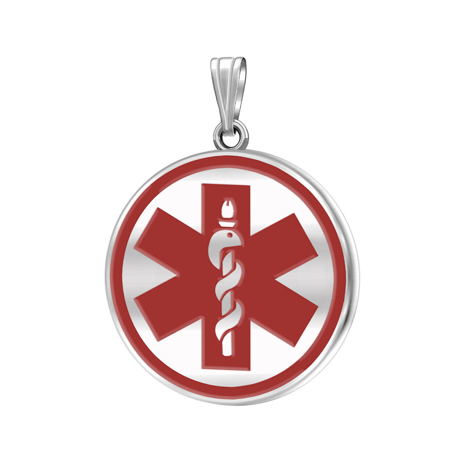 925 Sterling Silver Round Medical Pendant, 25mm