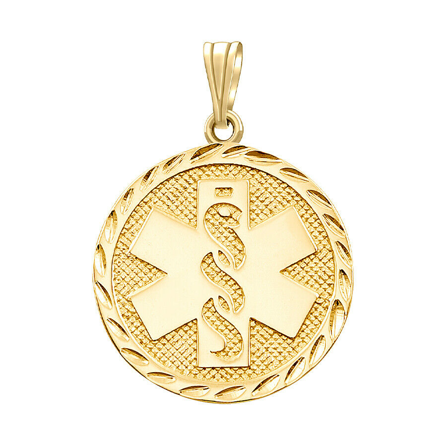 Ladies 10k Yellow Gold Round Medical Pendant, 21.5mm
