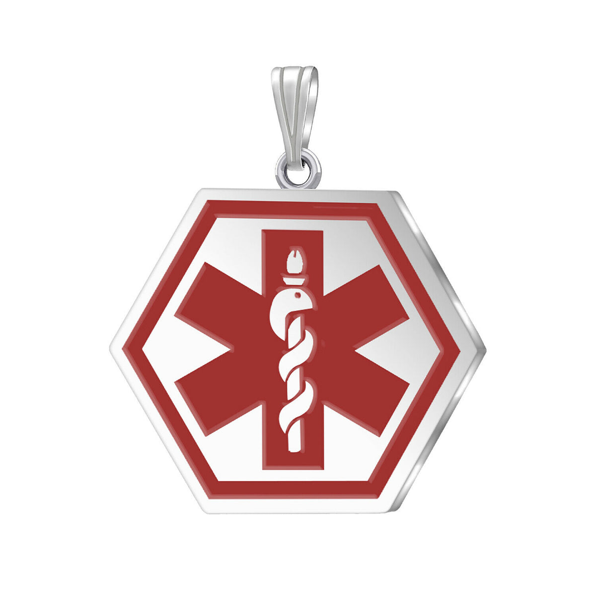 925 Sterling Silver Hexagon Red Medical Pendant, 1.25 inch