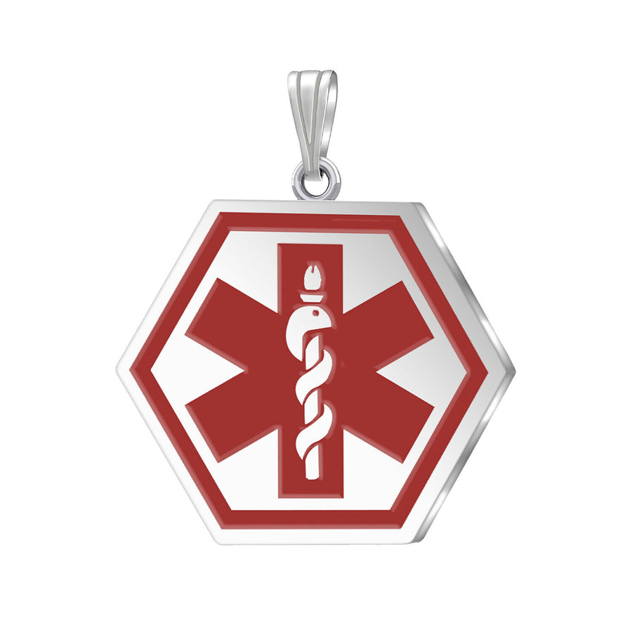 925 Sterling Silver Hexagon Red Medical Pendant, 1.25 inch
