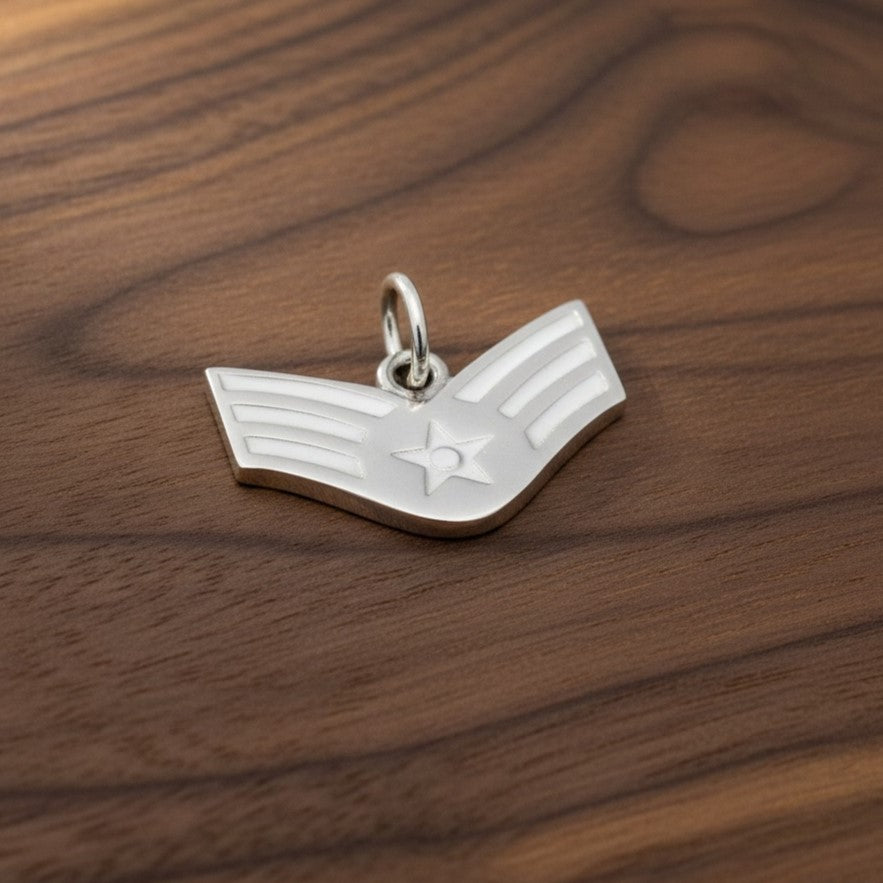 Sterling Silver US Air Force Senior Airman Class E-4 Rank USAF Pendant